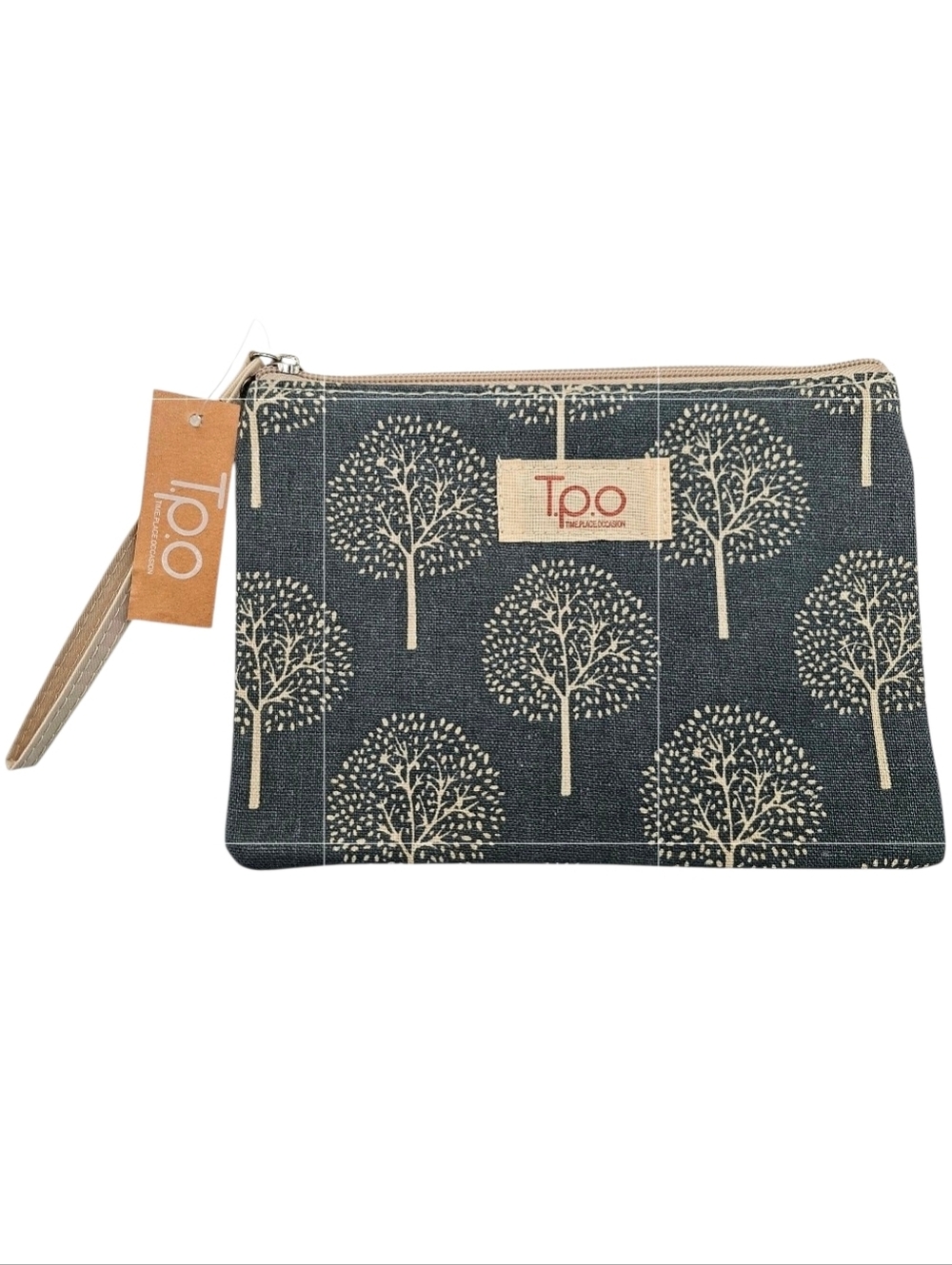 NWT Cream & Blueish Gray Tree Wristlet